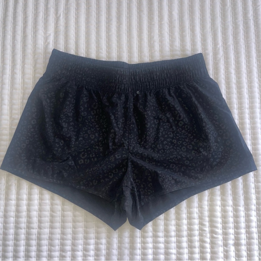 Black Leopard Print Athletic Shorts